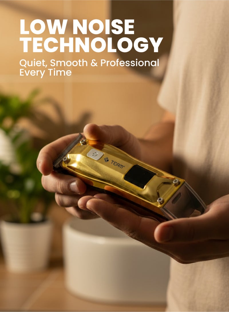 تيم TEAM Professional Rechargeable Hair Clipper for Men – Precision Trimmer with LED Display, 0.2mm Cutting Length, High-Speed Motor, Anti-Clip System,  Gold Finish - Image 4